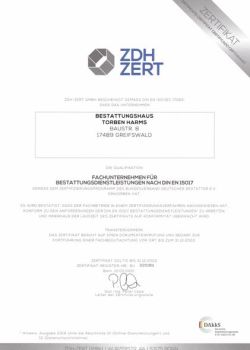 ZDH Zertifikat Bestattungshaus Torben Harms